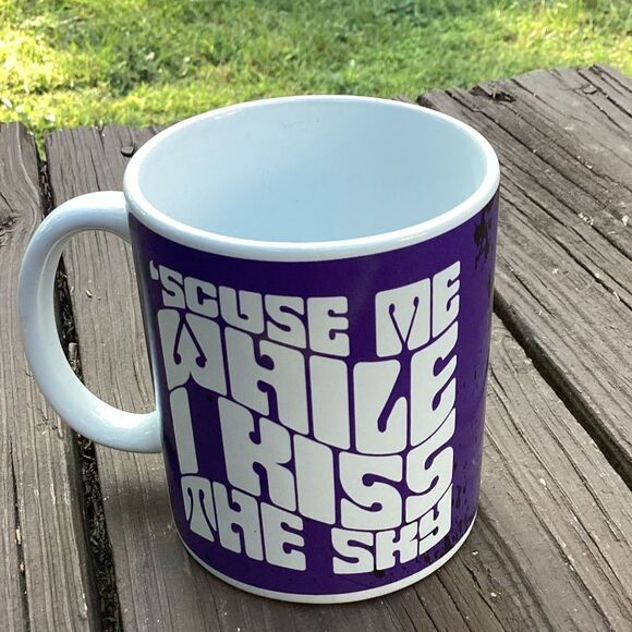 Jimi Hendrix Mug Scuse Me While I Kiss The Sky Purple Coffee Cup - Picture 2 of 3